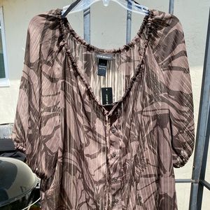 22/24 Brown Floral Sheer Button up NWT